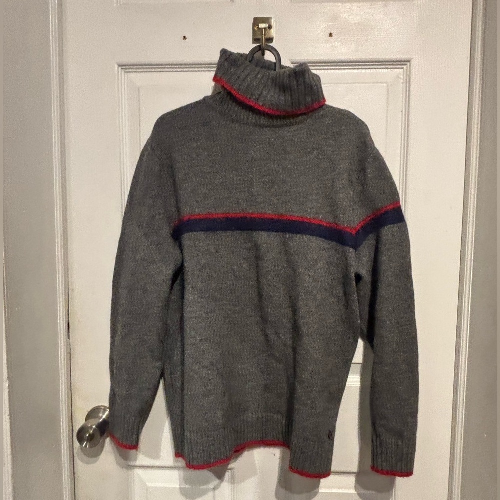 Moschino Jeans men’s wool turtleneck sweater, asymmetrical stripe, wool, medium